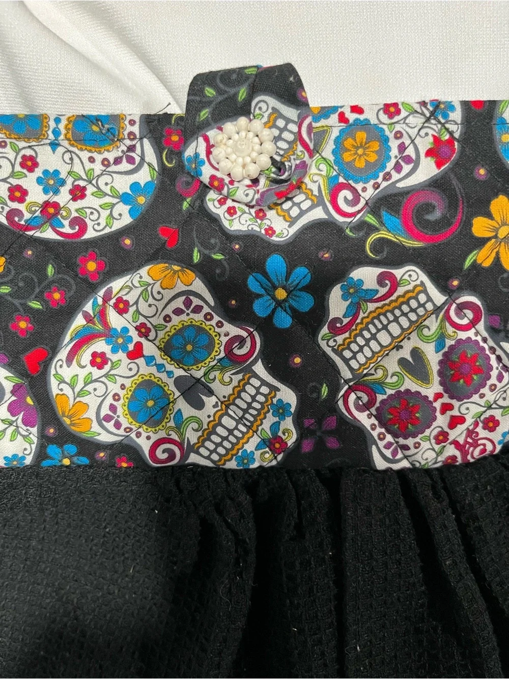 Black Kitchen Towel with Colorful Sugar Skull Accent